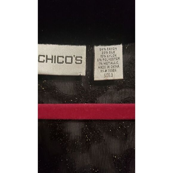 VINTAGE Chico's Kimono 3 Extra Large  Black Silk Blend Velvet Burnout Patchwork - Picture 6 of 12